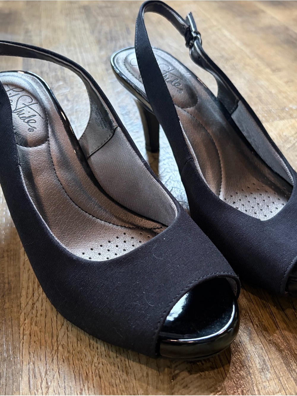 Life Stride Black Peep-Toe Slingback Heels Excellent Condition
